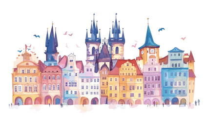 Obraz premium Old Town Square in Prague. Old Town Square in Prague watercolor vector illustration