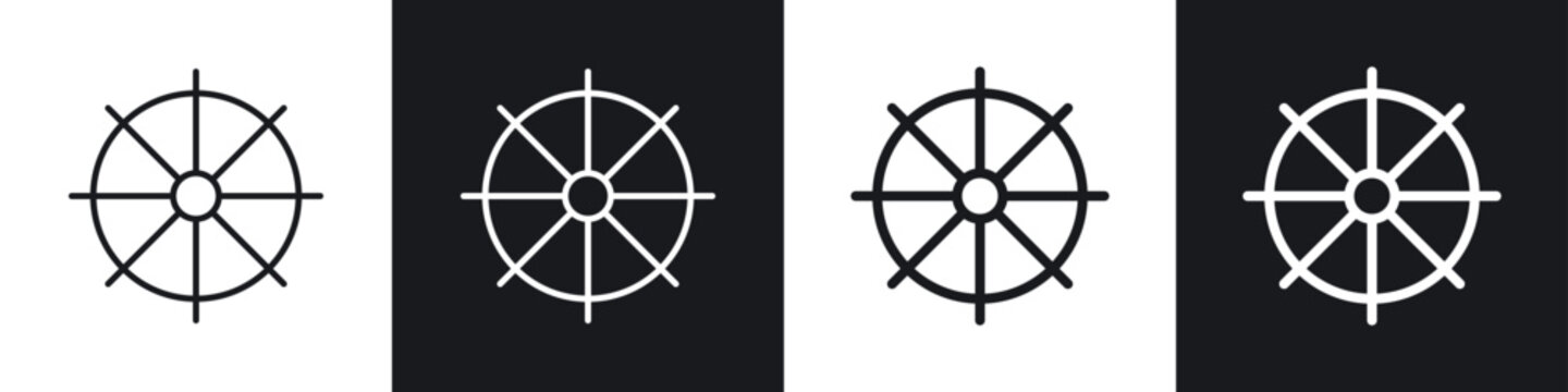 Dharmachakra icon symbol collection on white background.