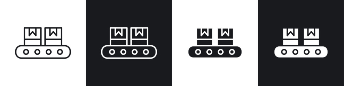 Conveyor belt icon symbol collection on white background.