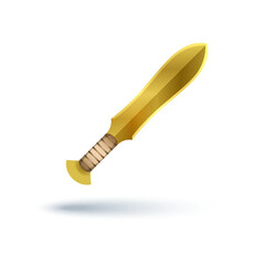 Ancient golden short sword or dagger illustration, a fantasy weapon isolated on white