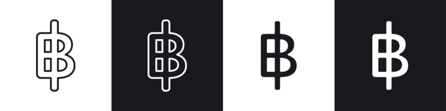 Baht sign set in black and blue colors on white background