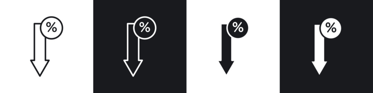 Percent down icon symbol collection on white background.