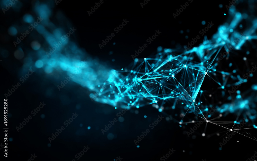 Poster abstract digital network connections with blue lines and nodes