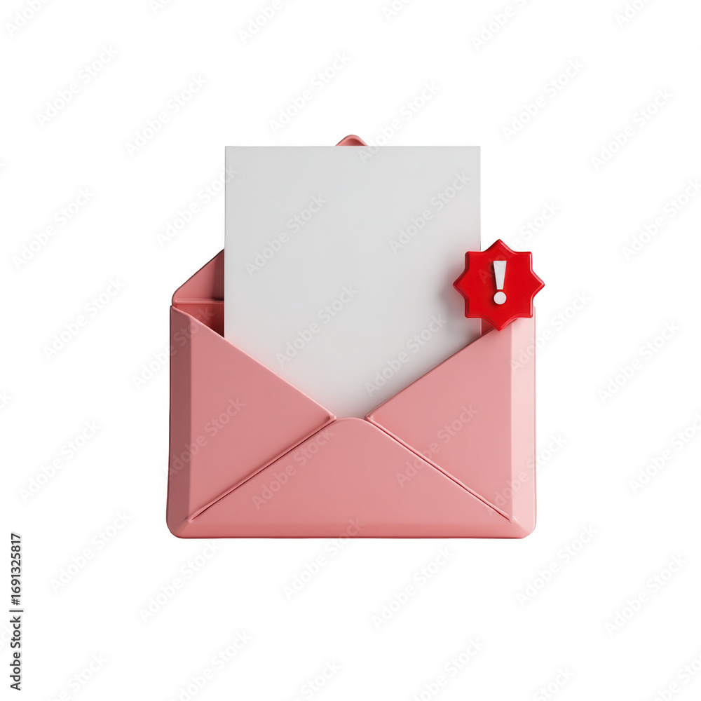 Poster a pink envelope with a white sheet of paper and a red exclamation point graphic highlights a message