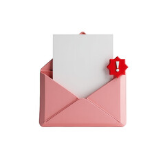 A pink envelope with a white sheet of paper and a red exclamation point graphic highlights a message needing attention.
