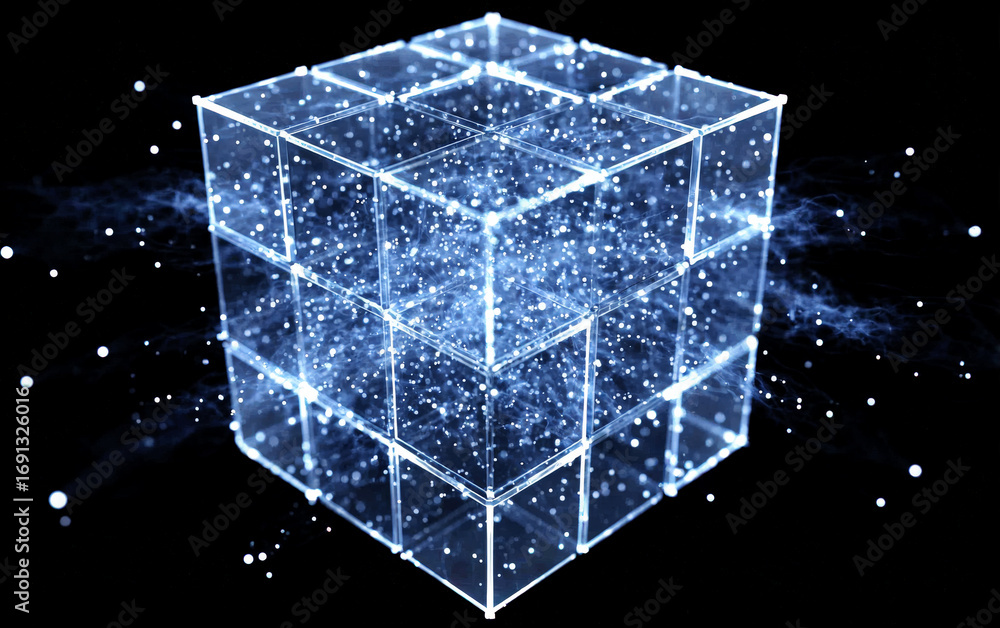 Aufkleber 3d rendered abstract cube with glowing particles and digital effect