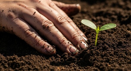 Planting a Seedling - Hands in Soil.