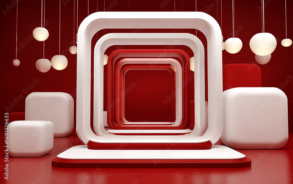 Poster modern abstract red and white geometric shapes display setup