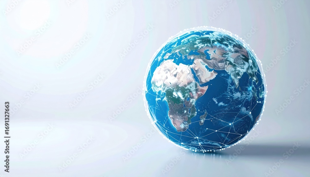 Poster globe earth digital network representing connectivity and global communication with light blue and w