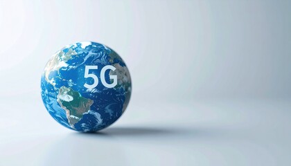 Globe with 5G Text Representation on White Background in Studio Lighting