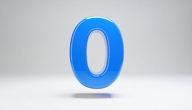Glossy Blue Digit Zero on White Studio Background
