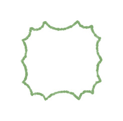 Groovy crayon scallop rectangle border shape with green outline. Retro y2k doodle frame element in abstract chalk style for playful background. Modern graphic accent in creative form.