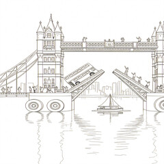 Fototapeta premium Tower Bridge Opening A Detailed Line Drawing Illustration