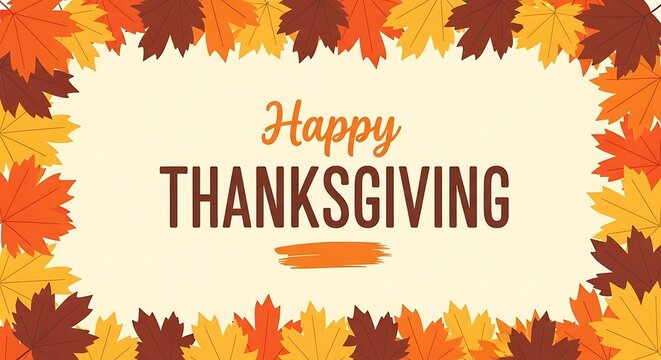 Festive happy thanksgiving greetings surrounded by autumn leaves for seasonal celebration