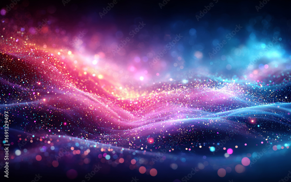 Poster colorful and dynamic abstract digital wave with sparkling particles