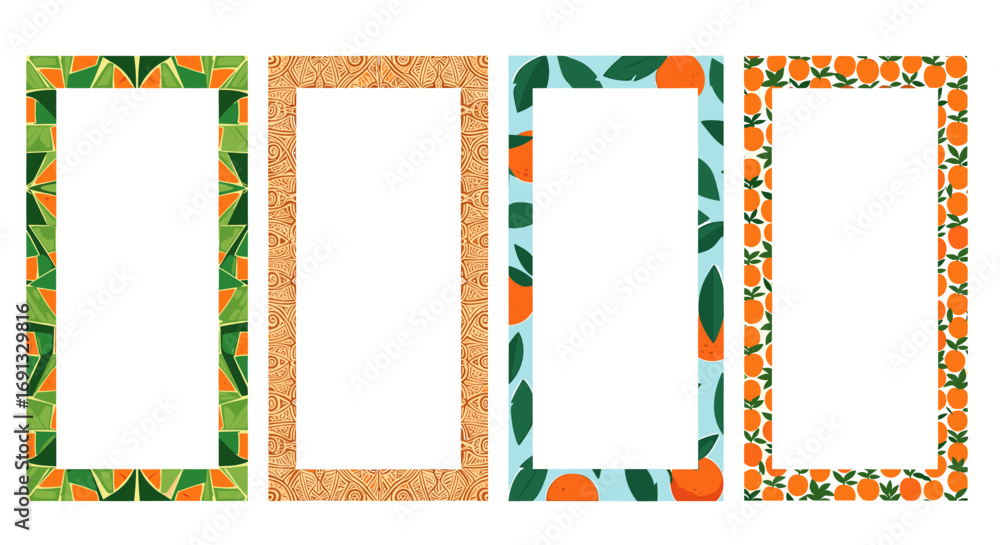 Aufkleber four vertical frames with different patterns and designs arranged next to each other against white