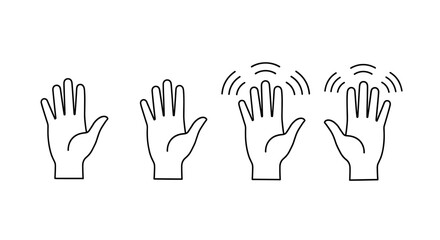 Fototapeta premium Four hand outlines with radiating lines indicating touch or sensing technology present in the image
