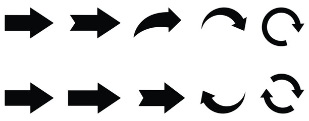 Arrow, icon, symbol, direction, pointer, curve, circular, rotation, graphic, black, white, vector, set, design, motion, loop, navigation, shape, element, collection