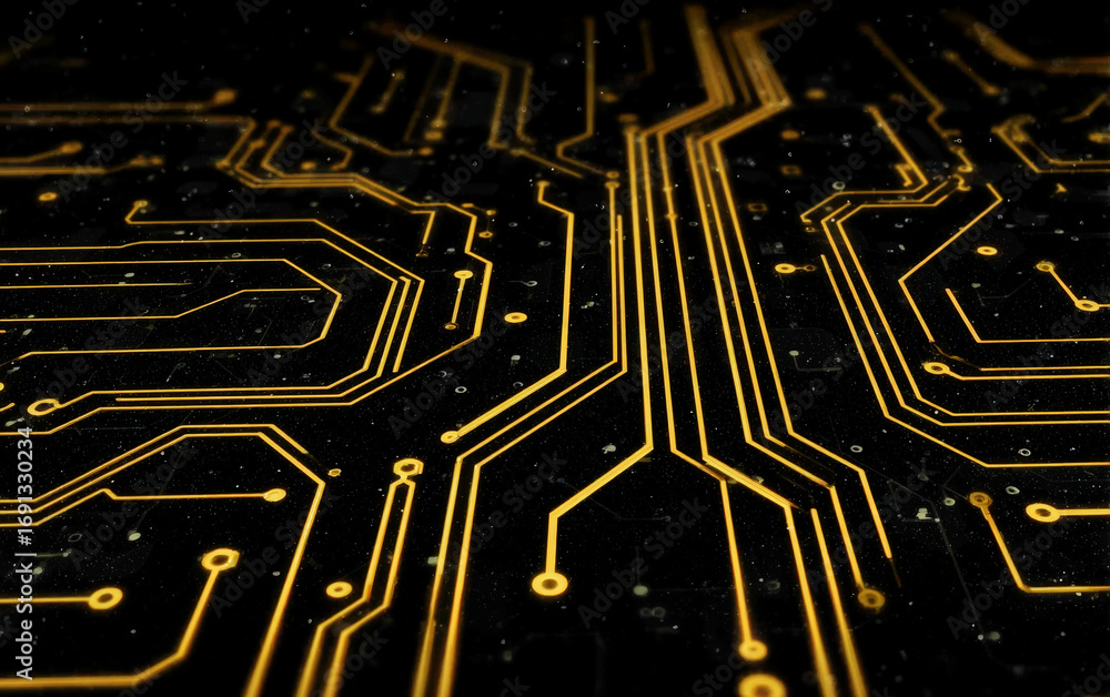 Aufkleber close-up view of intricate electronic circuit board patterns