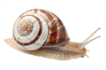 Small brown and white snail is laying on AI generated by PNG
