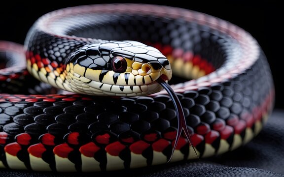 Sleek Red-Sided Garter Snake Macro with Forked Tongue