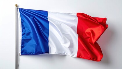 French Flag Against White Background Waving With Soft Lighting