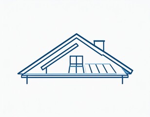Geometric Line Art Illustration of a House Outline Structure with a Chimney on White Background