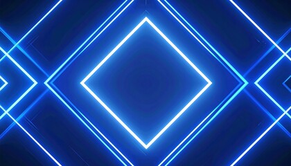 Geometric Neon Diamond Pattern in Blue and White Light Arrangement on Black Background