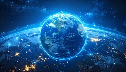 Obraz premium Earth in a network of connections, detailed digital representation