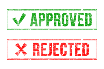 Approved and rejected status stamps digital graphics for decision making and validation processes transparent background