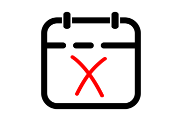 Calendar icon with a red cross mark, isolated on transparent background