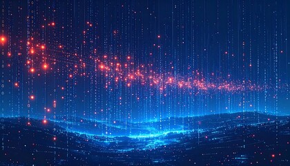 Digital landscape with glowing binary code