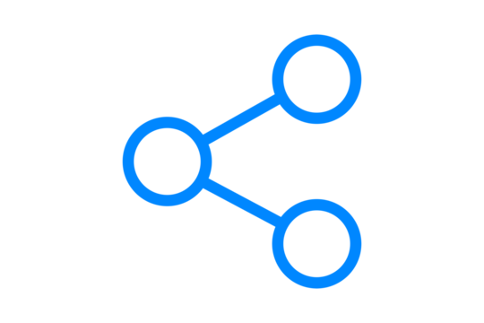 Share icon abstract network diagram with three nodes connected by lines, isolated on transparent background
