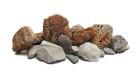 Beach stone isolated on white background, side view	