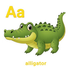 Cute alligator character for alphabet learning a is for alligator educational fun
