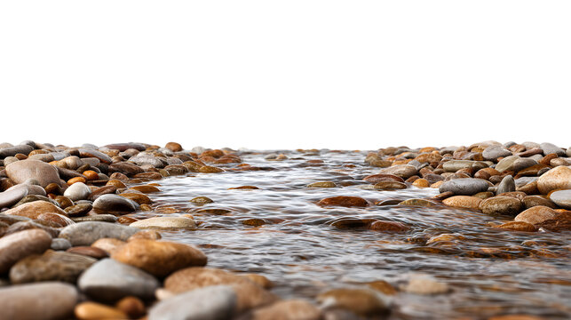 serene water stream flowing through stony path isolated on white background