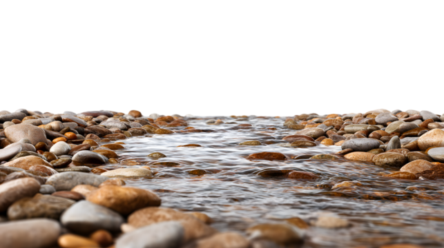 serene water stream flowing through stony path isolated on white background