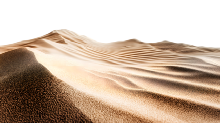 Sand dunes under sunlight with textural surface isolated on white background