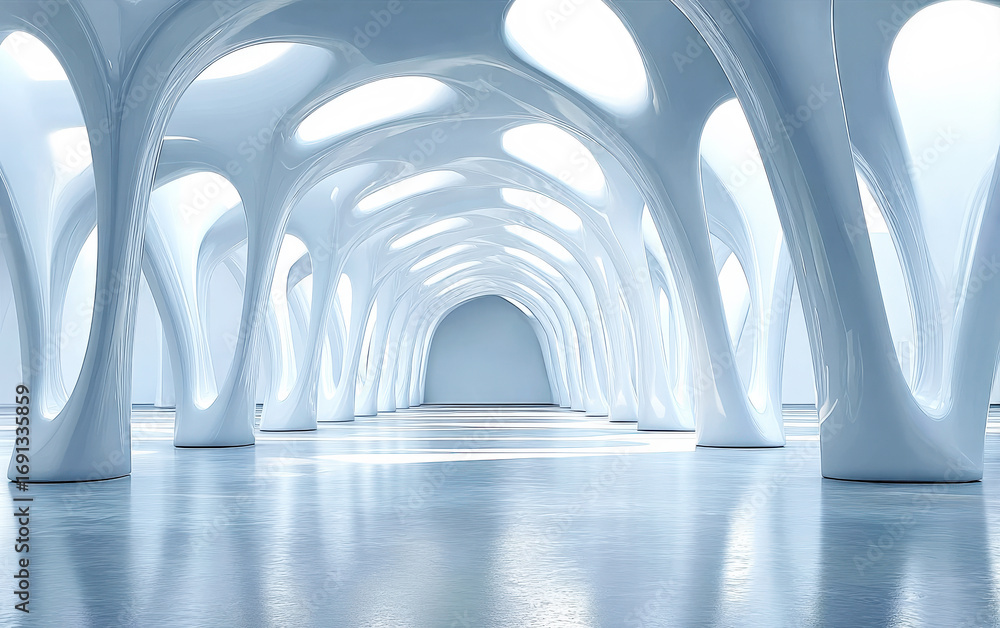 Poster modern and abstract architectural tunnel with curved structures