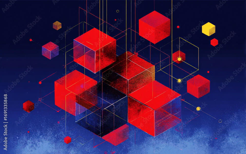 Poster abstract geometric cubes with various colors and lines
