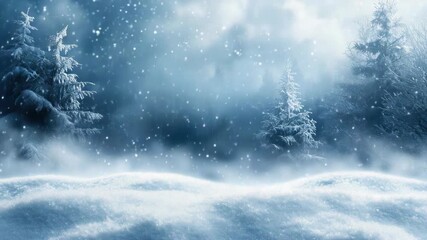 A serene winter scene with falling snow, lit by moonlight and decorated with holiday cheer. - Powered by Adobe