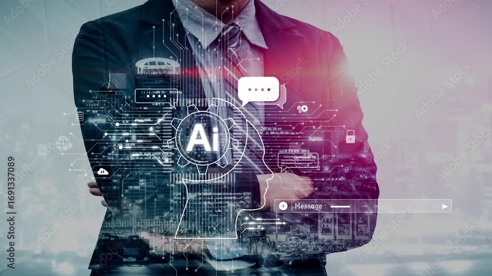 Poster ai assistant brain processor with llm technology, big data, machine learning, generative ai for busi