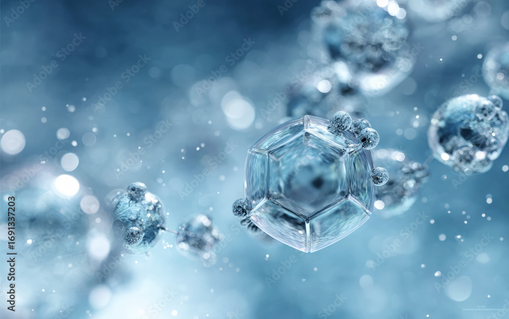 Poster close-up view of beautiful ice crystal structure with tiny particles