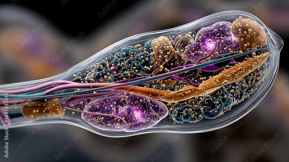 Poster microscopic view of a cell structure showing internal components with vibrant colors.