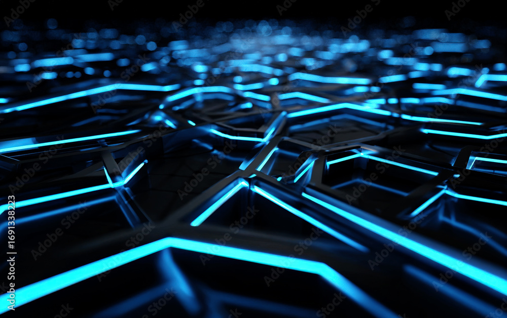 Poster high-tech futuristic blue neon hexagonal pattern background