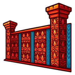 Temple wall with patterns. Colorful decorative wall fence with intricate patterns  izolated