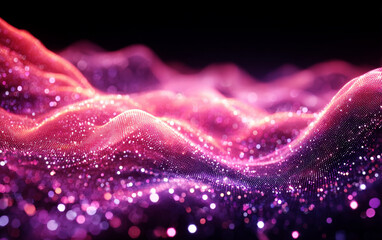 Abstract Pink and Purple Wavy Particles with Glittering Effects