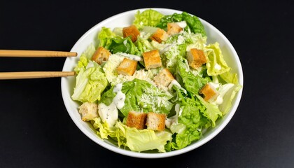 Fresh Caesar salad in white bowl