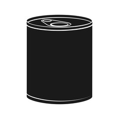 A black tin can of canned food with a ring pull top silhouette vector