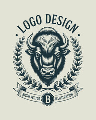 Bison Head Vintage Badge Artwork